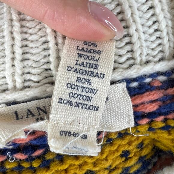 Lands' End Canvas Beige Multicolor Fair Isle Wool Button-Up Mock Neck Sweater XS - Picture 10 of 10